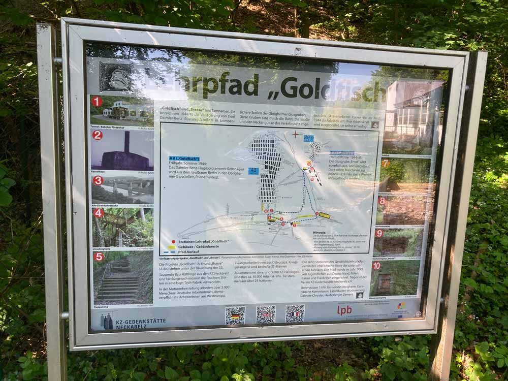 Tafel bei einer Station auf dem Goldfischpfad